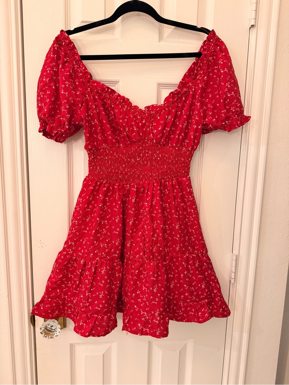 Red Smocked Off and On Shoulder Mini Dress
